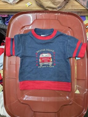 Kids Rescue Squad Firetruck Short Sleeve Top - Navy & Red